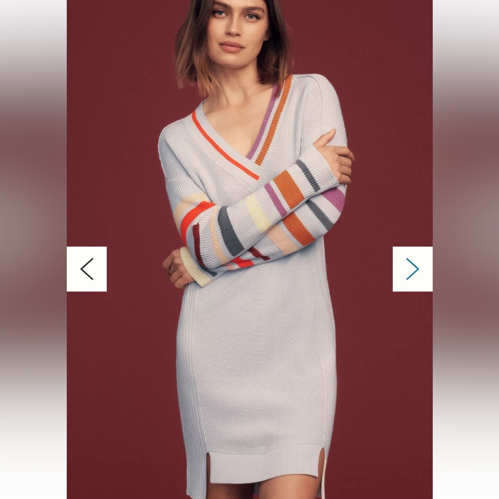 NWT Daily Practice Anthropologie Gray Stripe Long Sleeve Lounge Sweater Dress L